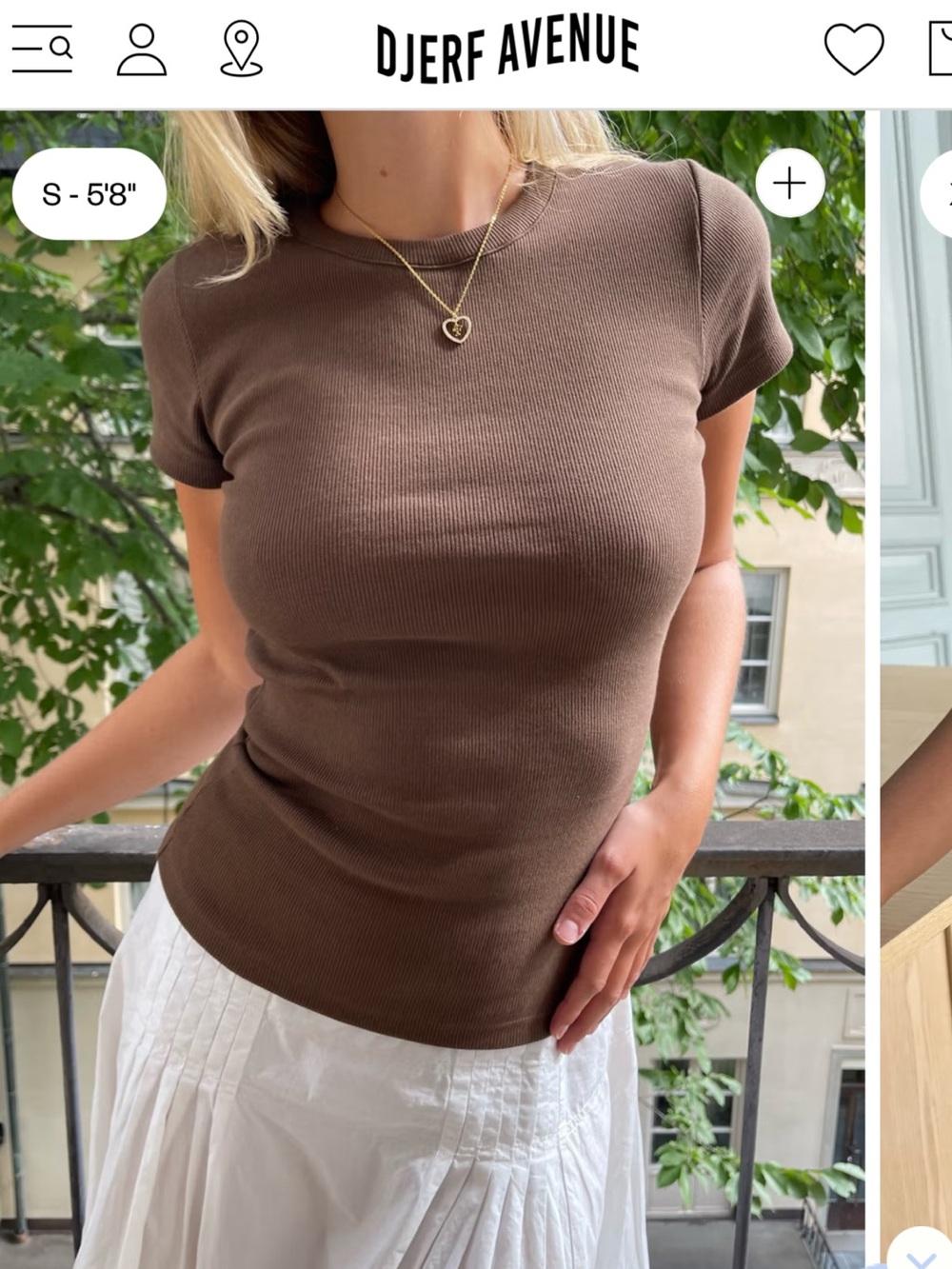 Djerf Avenue Brown Ribbed Short Sleeve Tee